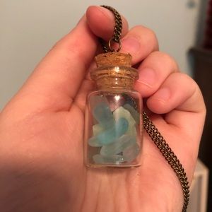 Aqua Beach Glass Jar Necklace
